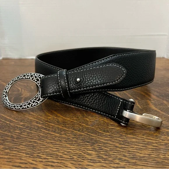 Brighton Black Leather Belt with Silver Accents Vintage 1990 main image 3